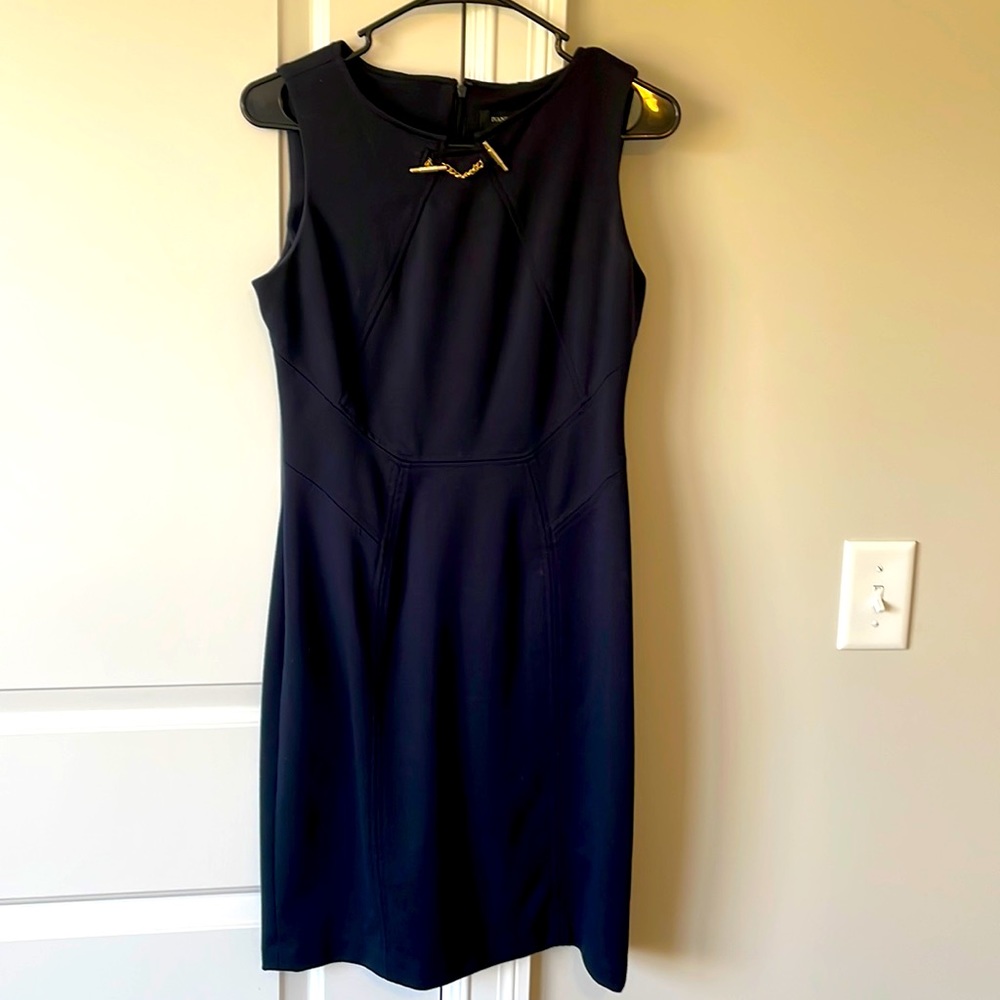 Navy chain detail sheath dress